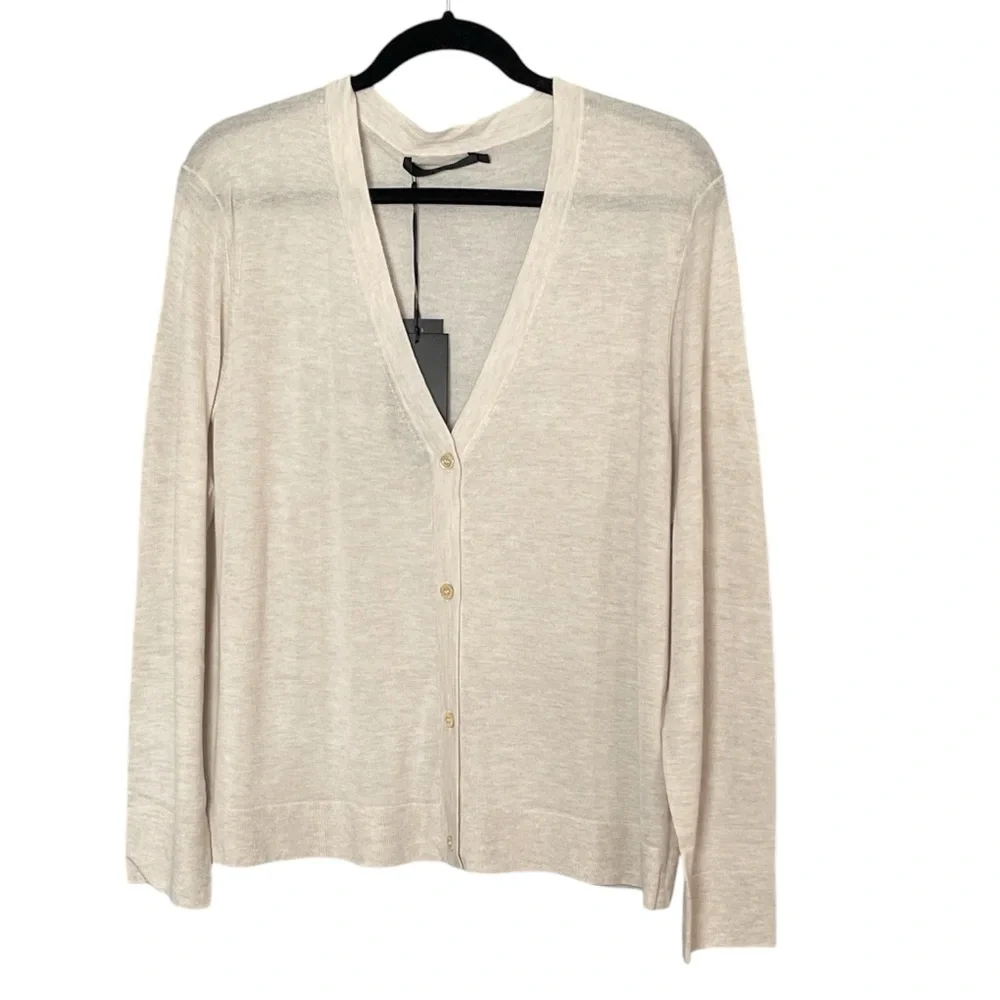 NWT Jenni Kayne Cashmere Silk Cardigan in Oatmeal XXL Lightweight Euro Summer - Picture 2 of 12